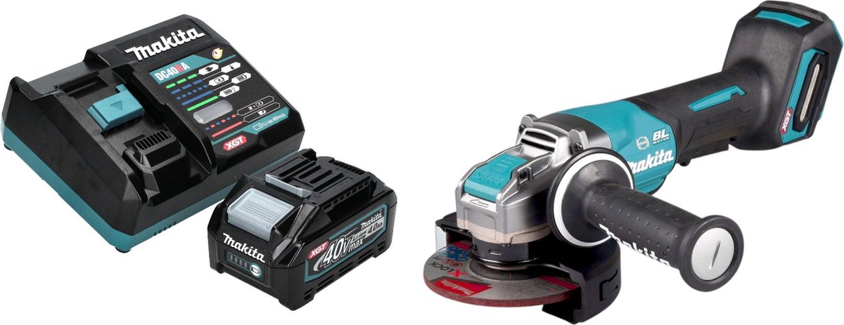 Makita GA 047 GM101 Accu haakse slijper 40 V max. 125 mm X-LOCK Brushless + 1x oplaadbare accu 4.0 Ah + lader