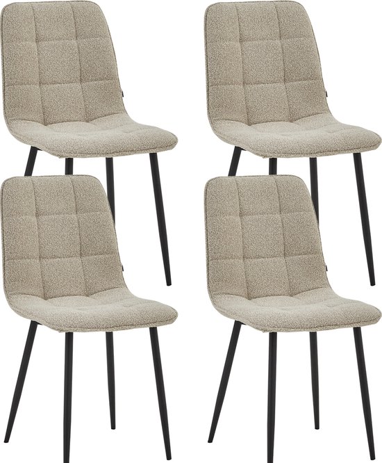 Colenis® - Ela Eetkamerstoel - Set Van 4 - Beige - Bouclé - Industrieel