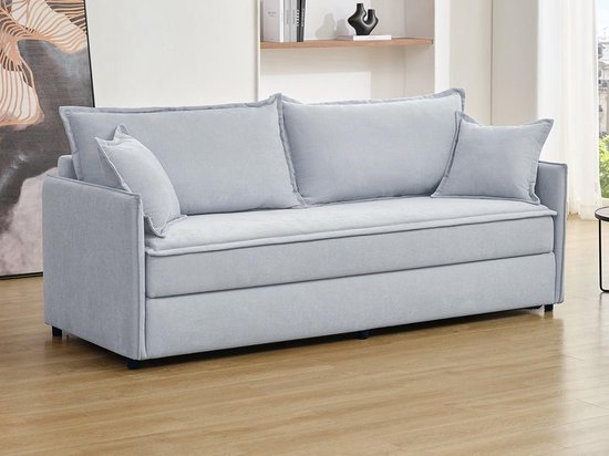 Vente-unique Canapé convertible Express trois places en tissu bleu avec assise à mémoire de forme SERABA L 204 cm x H 92 cm x P 82 cm