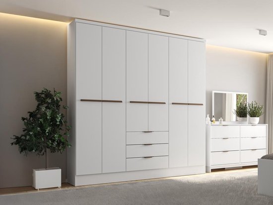 Vente-unique Meuble 6 portes et 3 tiroirs - L180 cm - Wit - PEROLI L 180 cm x H 206 cm x P 46,5 cm
