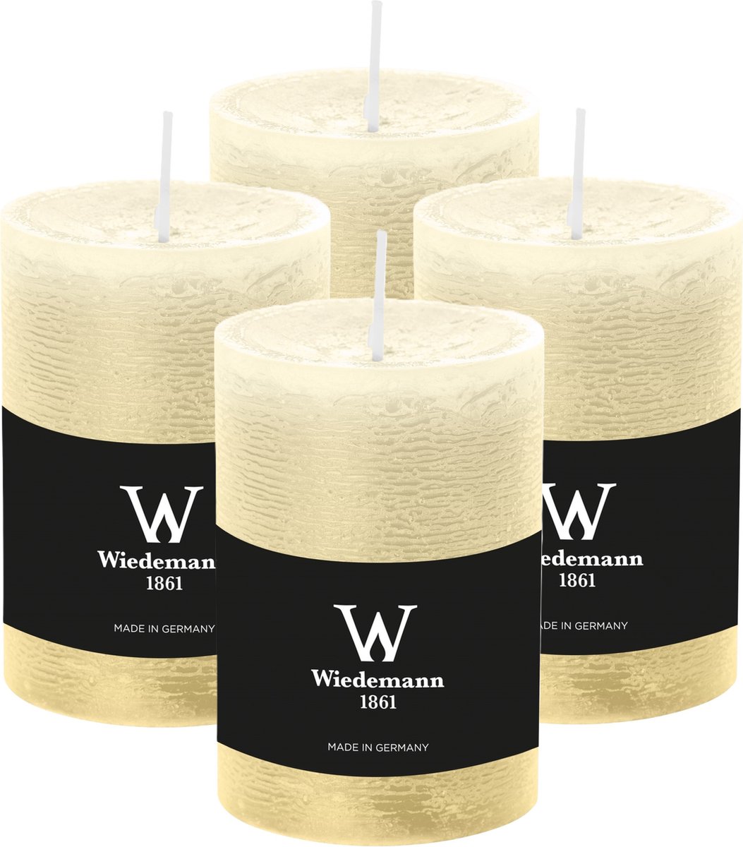 Wiedemann Cilinderkaars/stompkaars - 4x - rustieke kaars - creme wit - 7 x 10 cm - 43 branduren