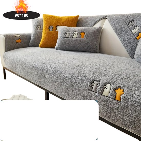 Nivard Bankhoes - Bankbeschermer - Stretch - Sofa Cover - Pluche - Grijs - 3 Zits 90x180