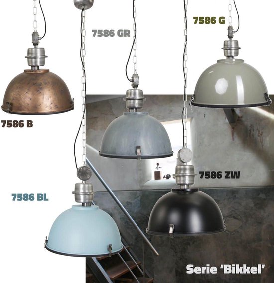 Lampe à suspension industrielle Bikkel | 1 lumière | Ø 42 cm | 150 cm | verre / métal | gris | table à manger / lampe de salon | design moderne / industriel