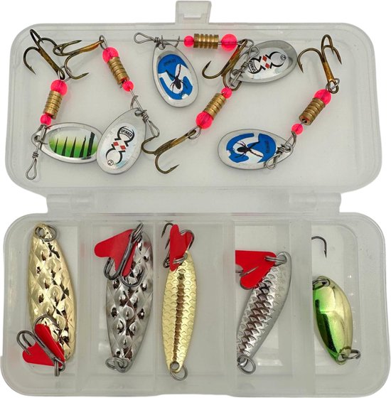 Set de clignotants en boîte - 10 pièces - Pêche au brochet, à la truite et à la perche - La pêche au spinner - Appâts Leurres pour poissons prédateurs