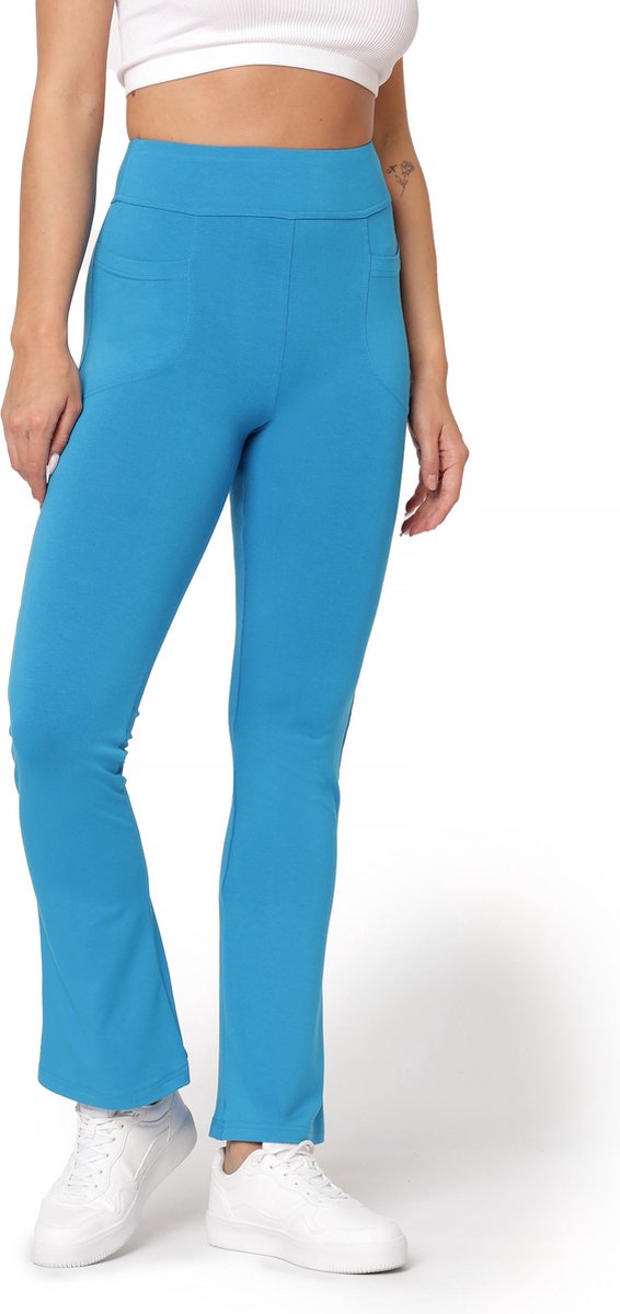 Bellivalini Dames Yogabroek - Sport - Vrijetijdsbroek - Lang - Viscose - Sportbroek - BLV-BLV50-282-YPF - Blauw - XL