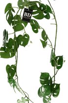 Bellatio Design kunstplant/hangplant slinger - Monstera/gatenplant - groen - 180 cm lang - planten guirlandes