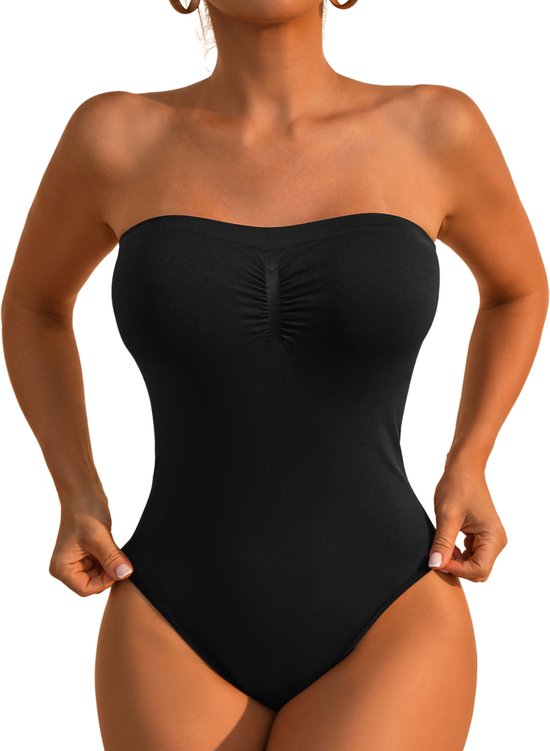 Strapless body - Zwart - Maat M - Naadloos - Body zonder Bandjes - corrigerende bodysuit - dames body - onzichtbare body - Bodysuit zonder beugel - corrigerend ondergoed dames - corrigerende string - shapewear - Corrigerende body's