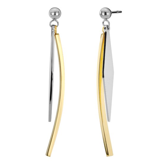 Boucles d'oreilles Traveller - Boucles d'oreilles pendantes Femme - Or & Argent - Acier Inoxydable Bicolore - 50 x 4 mm - Plaqué Or - Pendentifs - 181287
