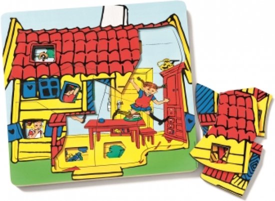 Foto: Kinderboekenlicenties pippi langkous houten puzzel 3 lagen 