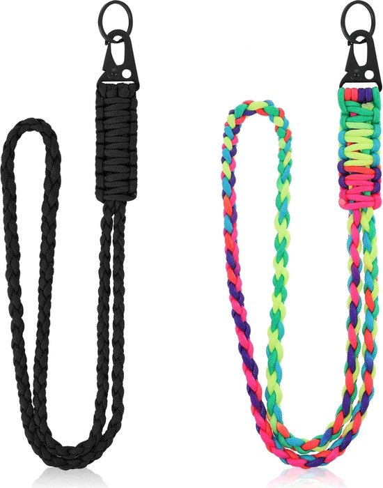 Foto: Heavy duty sleutelhanger lanyard paracord lanyard voor sleutels set van 2 gevlochten hals lanyard voor id kaart badge houder sleutels telefoon camera portemonnee outdoor activiteiten
