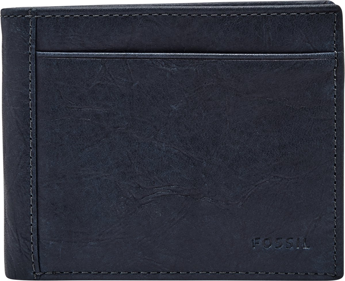 FOSSIL Leren Kaarthouder Neel Bifold With Flip ID Navy Blauw