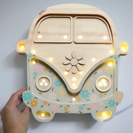 Lampe de nuit pour enfants, petites lumières, bus volkswagen, Flower power | Fabriqué à la main de manière durable.