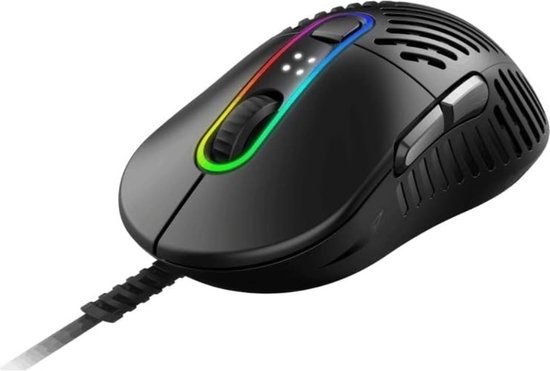 StayPowered Gaming Muis - Ultralicht en Ergonomisch Design - PixArt PAW3370 Sensor - Tot 19.000 DPI - RGB-Verlichting - Stille Omron Microschakelaars - Flexibele Kabel - PTFE Voetjes - Zwart - Levering Sneller dan Aangegeven!