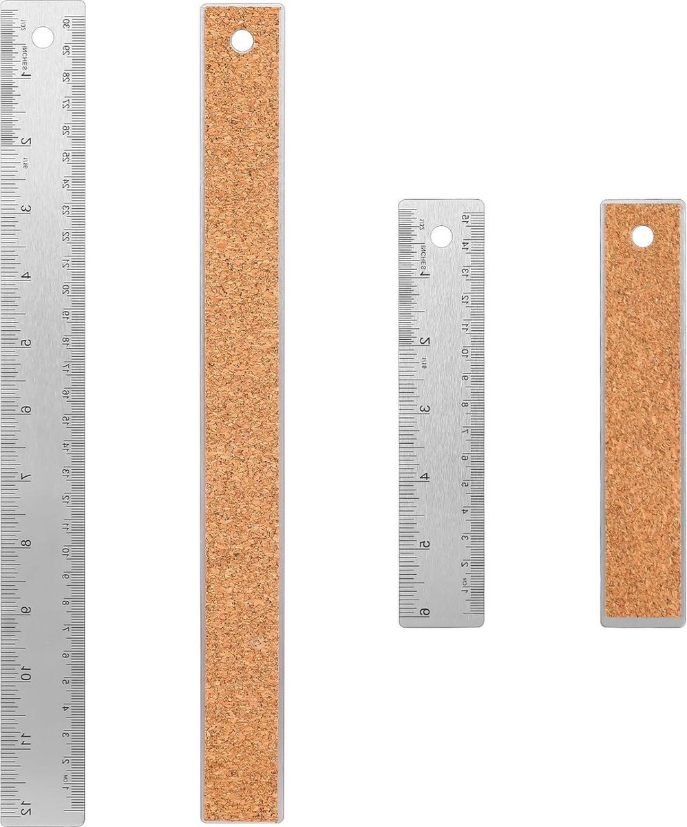 Metalen liniaal 15 cm en 30 cm met kurk-achterkant - Antislip meetgereedschap - Roestvrij stalen liniaal - Inch en centimeters - Voor school en thuiskantoor .