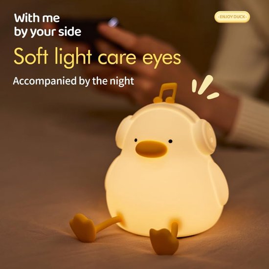 Muziek Eend Nachtlampje-Nachtlampje Kinderen-Nachtlampje-Leeslamp-Babykamer-3 Kleuren-Oplaadbaar-Warm Geel van Friends of Hue — afbeelding 3