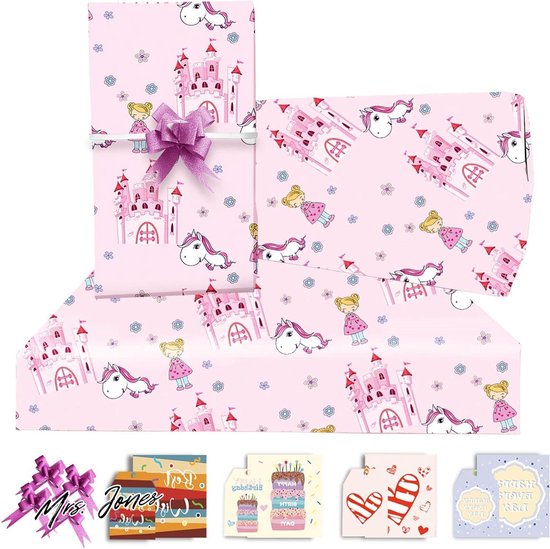 Kerst inpakpapier cadeau 12/24 vellen - 70x50cm - 6 verschillende kraft design met tags en lange Jute - kerstpapier voor geschenken, decoraties verkoop door Giftinghouse. (24