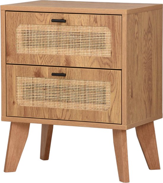 lukmebel Nachtkastje LINA LUX op Gouden Poten Hoogglans Fronten Minimalistisch Capaciteits LED Verlichting Twee Laden Geleiderails 38.5x45x50cm Wit/Wit Glans