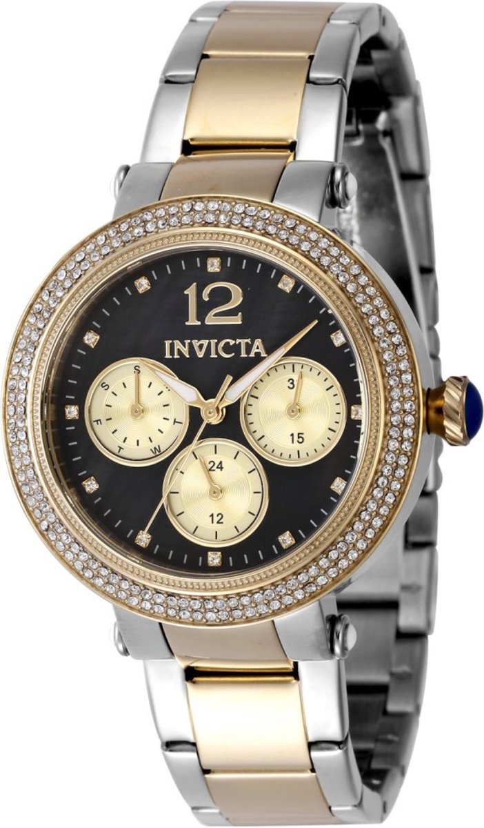 Invicta Bolt 48115 Dames Horloge - Waterdicht - Analoog - Quartz Uurwerk - Roestvrij Staal met zwarte Wijzerplaat - 37mm