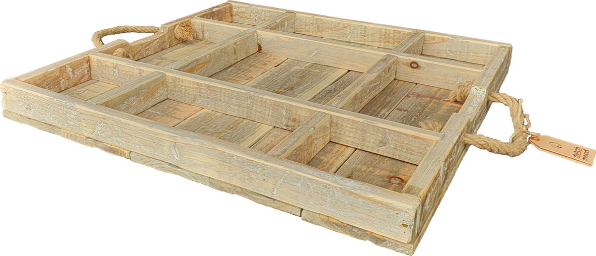 Vierkant dienblad Susan 55 in Old Dutch stijl – 55 x 55 x 5 cm – met robuuste touw handvatten – onderdeel van de Dutch Mood collectie.