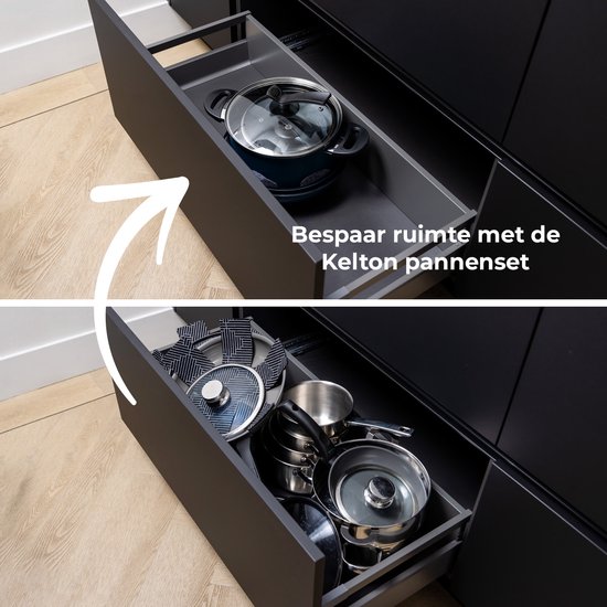 JEETEE Pannenset, 14-delig, inductiepan 18/20/24 cm, diepe braadpan, kookpan, kookpan, 18/20/24 cm, antiaanbaklaag met deksel, voor alle warmtebronnen, PFOA-vrij