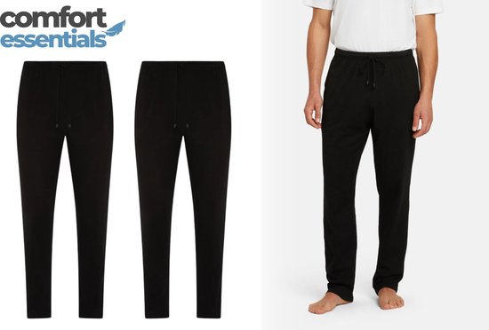 Comfort Essentials - Pyjama Heren Volwassenen - Broek - 2 Pack - Zwart / Zwart Effen - XXL - Pyama Heren Volwassenen - Pyjamabroek Heren - Pyamabroek Heren