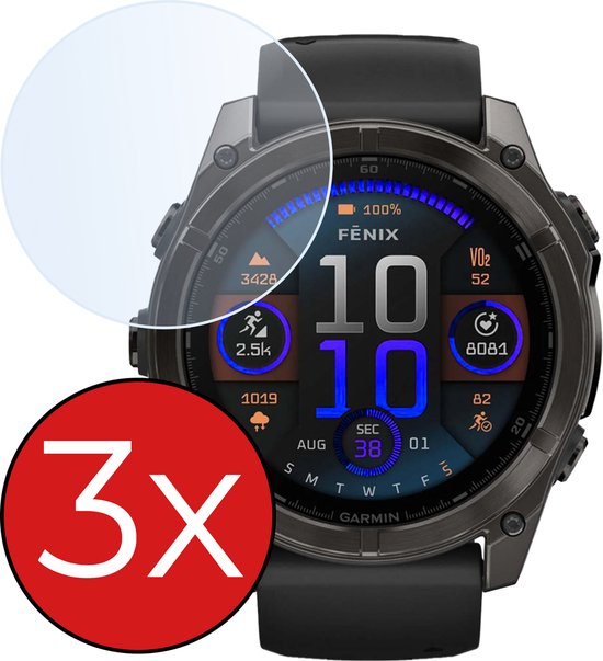 3-pack screenprotectors voor Garmin Fenix, met een transparant ontwerp.