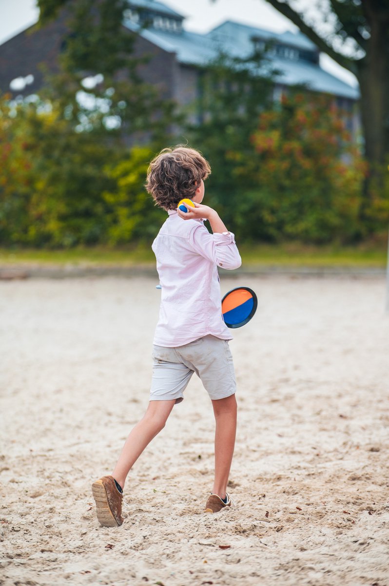 Catchballset Oranje/Blauw – Klittenband Bal 19 cm – Strandspel, Buitenspel & Recreatief Spel – Kinderen & Volwassenen – Engelhart — afbeelding 2
