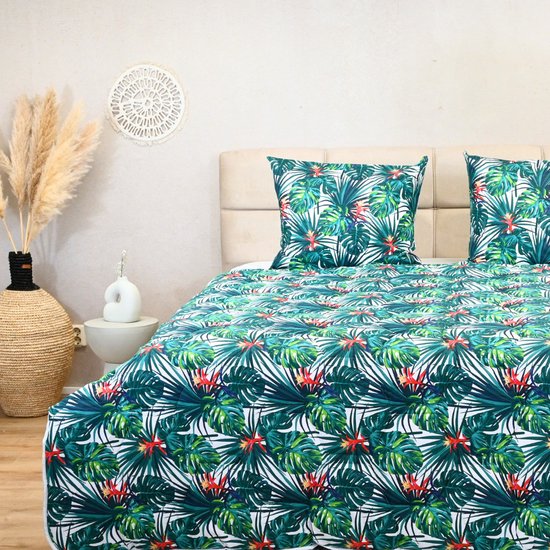 HappyBed - All Year Dekbed Enkel 140x220 - Eenpersoonsdekbed - Wasbaar Zonder Overtrek - Bedrukt Met Print - Hoesloos - Blue Leaves