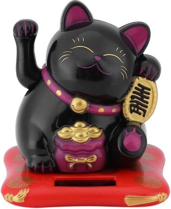 Zonne-energie Schattige Zwaaiende Kat, Veel Geluk Rijkdom Gastvrije Katten, Home Display Car Decor(Zwart