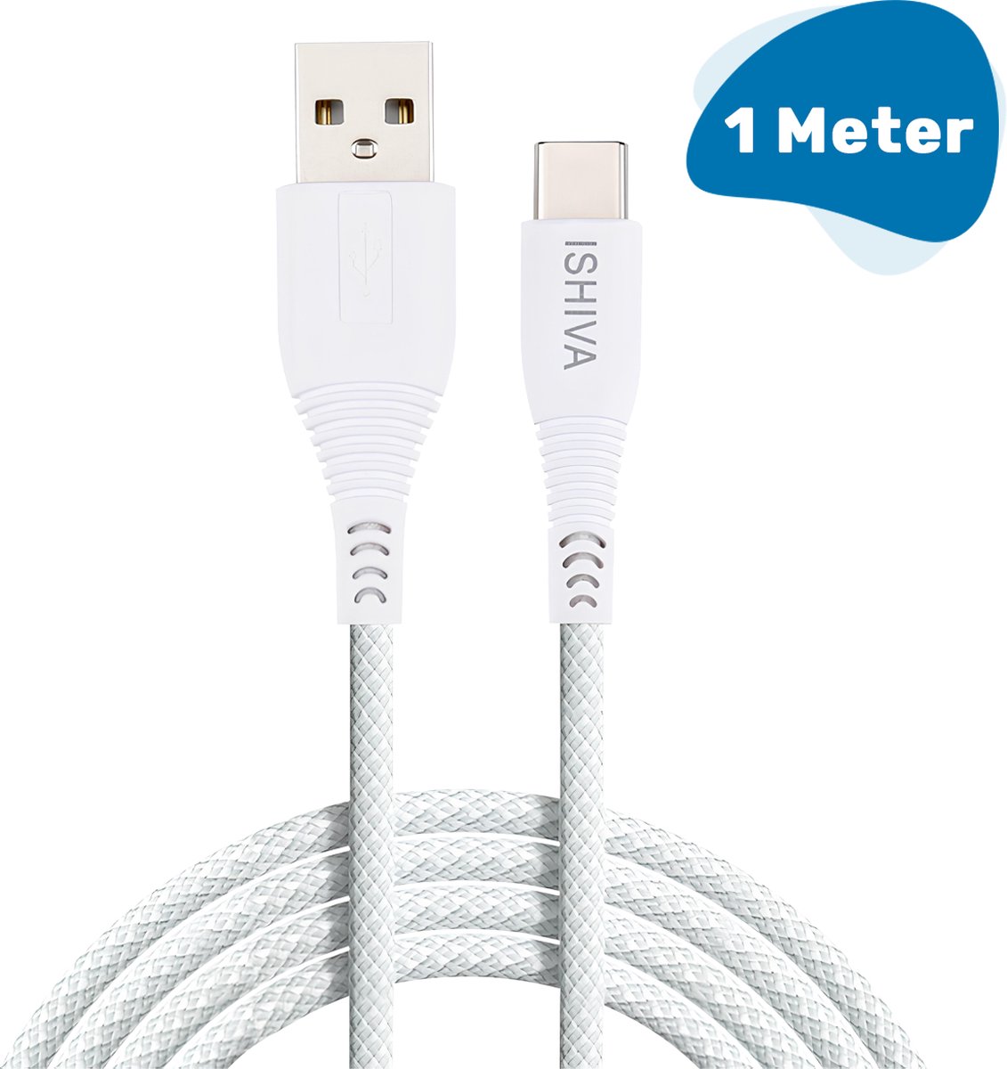 ISHIVA Kabel - USB C naar USB A - USB C Kabel - Snellader - USB A naar USB C - Oplaadkabel - Wit - 1 meter