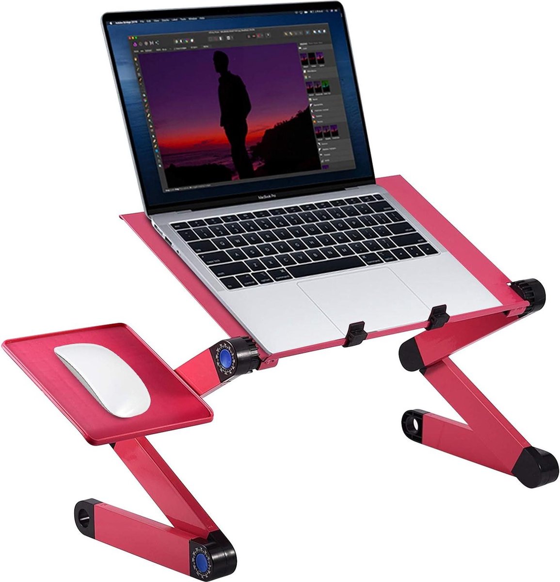 360 graden instelbare laptoptafel - opvouwbaar laptopbureau met ventilatoren en muisplatform - roze-rood .