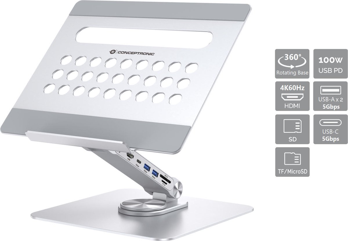 Conceptronic DONN27G laptopstandaard Zilver