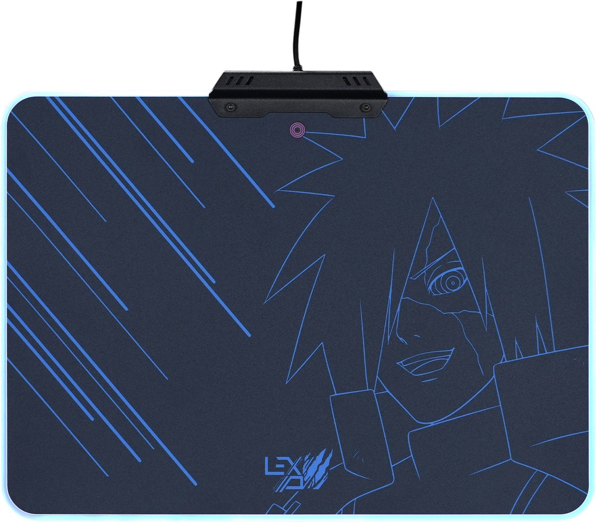 LEXIP Madara "Destruction" harde Gaming muismat - Exclusief Naruto Shippuden anime design - 35 x 26 cm harde muismat - USB Kabel voor RGB verlichting - zwart, blauw