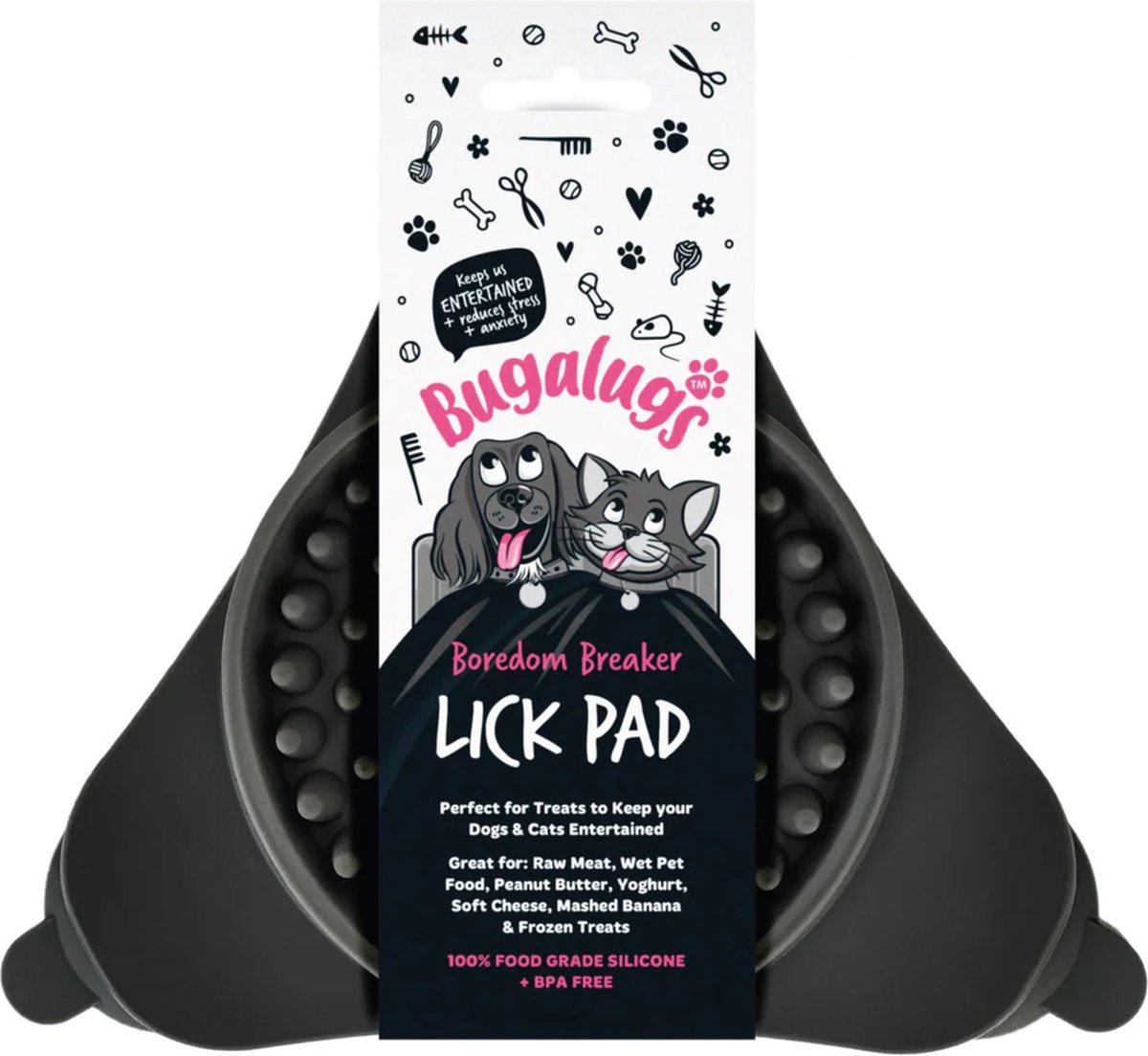 Bugalugs likpad voor dieren - Likmat - Slowfeeder - Honden - Katten - Siliconen - Driehoek - Zwart