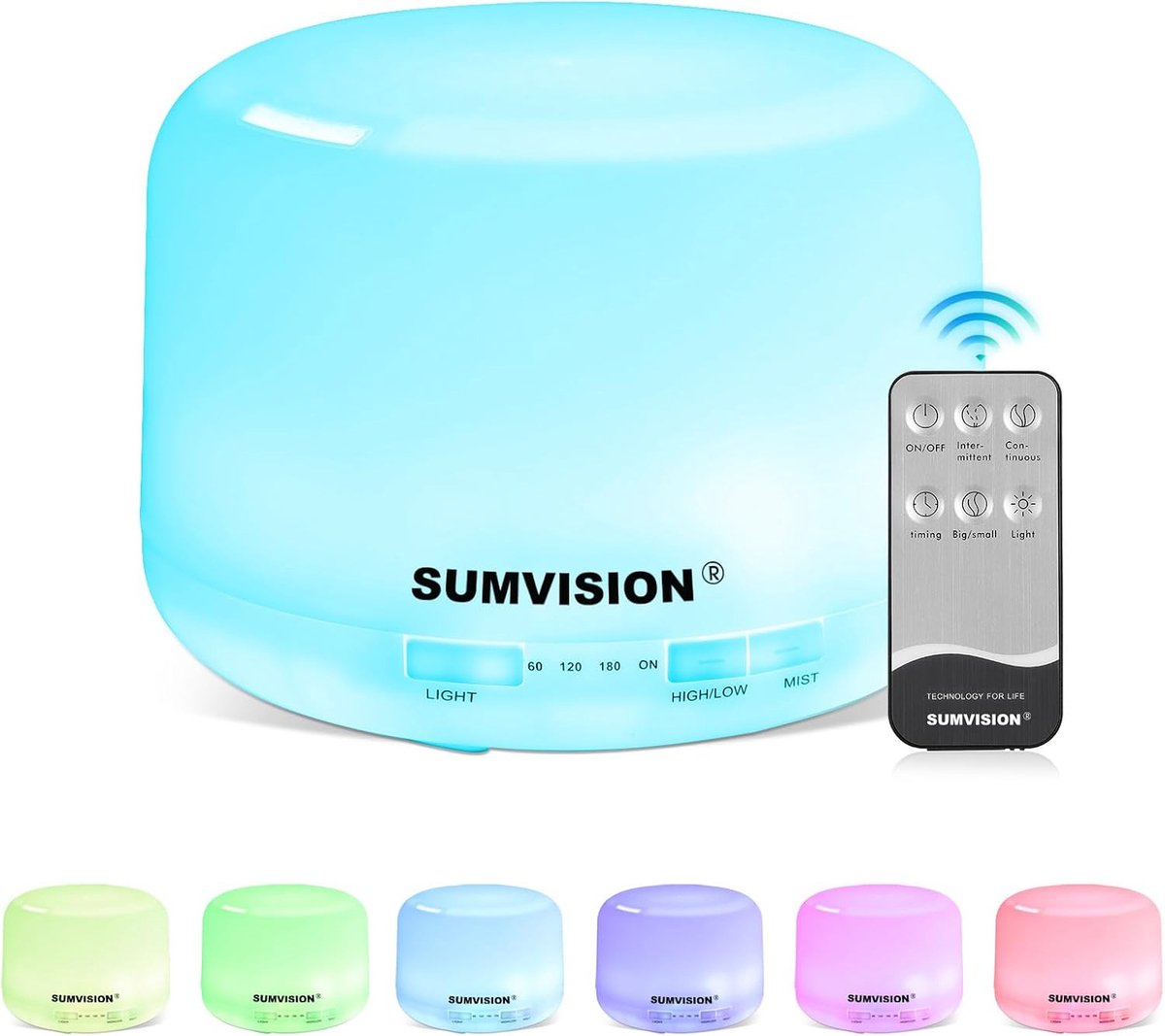 Goedkoopste Sumvison 500ml Aroma Diffuser XL - Ultrasone luchtbevochtiger met afstandsbediening - Aromadiffusers voor etherische oliën - 7 kleurige LED verlichting - Geurverspreider - Humidifier - Aromatherapie