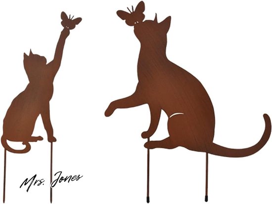 Madame Tuteurs de jardin Rusty Cat de la collection Premium de Jones - Décoration de jardin - Aspect rouille - Métal - Patine - Tuteurs de parterre