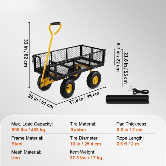 Opvouwbare Wagen Tuin Wagen Transportwagen Strandkar Handkar 408kg Apparatuurwagen Tuinwagen Apparatuurwagen Handwagen 96x51x22cm van TecTake — afbeelding 3