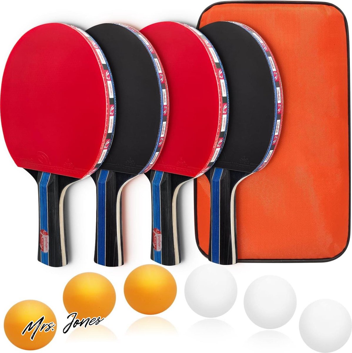Mrs. Jones Tafeltennisbatjesset voor beginners - Inclusief ballen en opbergtas .