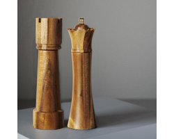 Pepper and Salt Grinder Set - Chessboard Design - Manual Pepper and Salt Mill with Ceramic Mechanism - Small Size 20cm