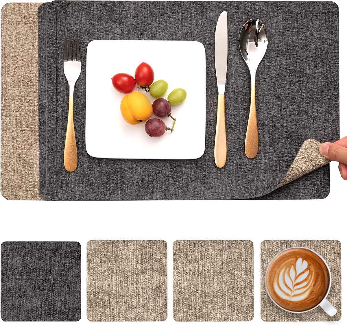 Dubbelzijdige placemat - hittebestendig - multifunctioneel - 1 stuk - kunstleer - 43 x 30 cm