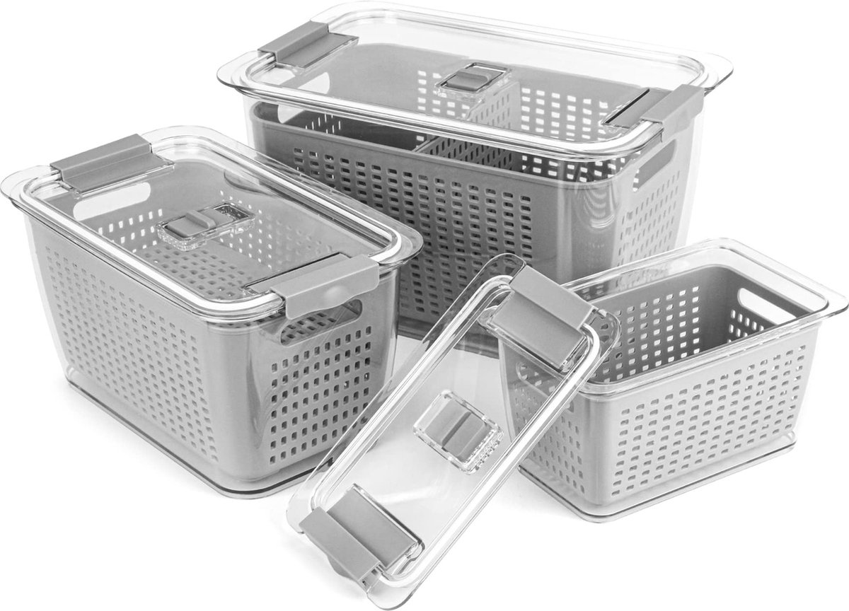 La'Moussawi ® Herbruikbare Voedselbewaarset met Ingebouwde Vergiet en Ventilatieopeningen, Set van 3 Maten