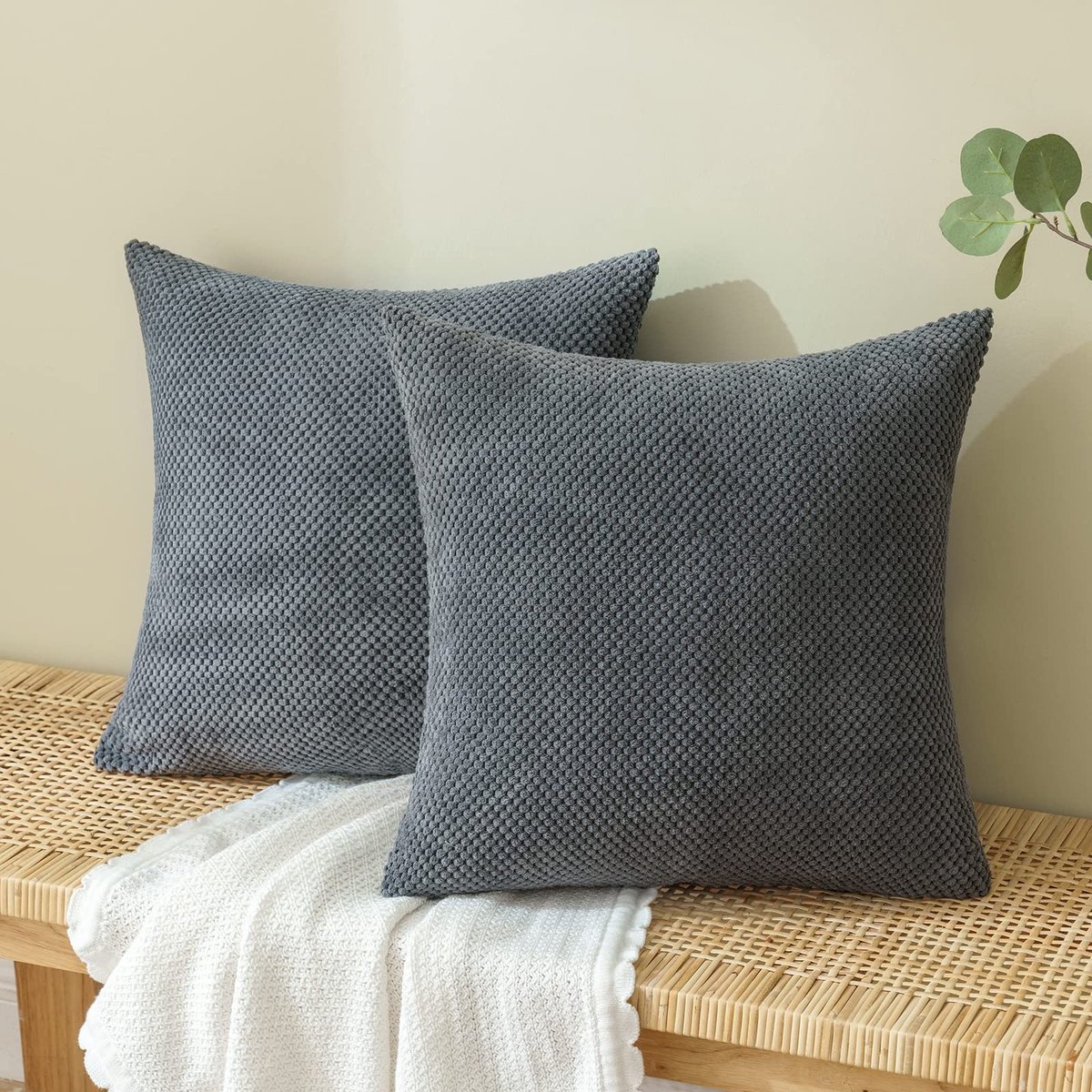 La'Moussawi ® Kordfluweel Decoratieve Kussenhoezen in Donkergrijs voor Woonkamer en Bank, Set van 2, 50x50 cm