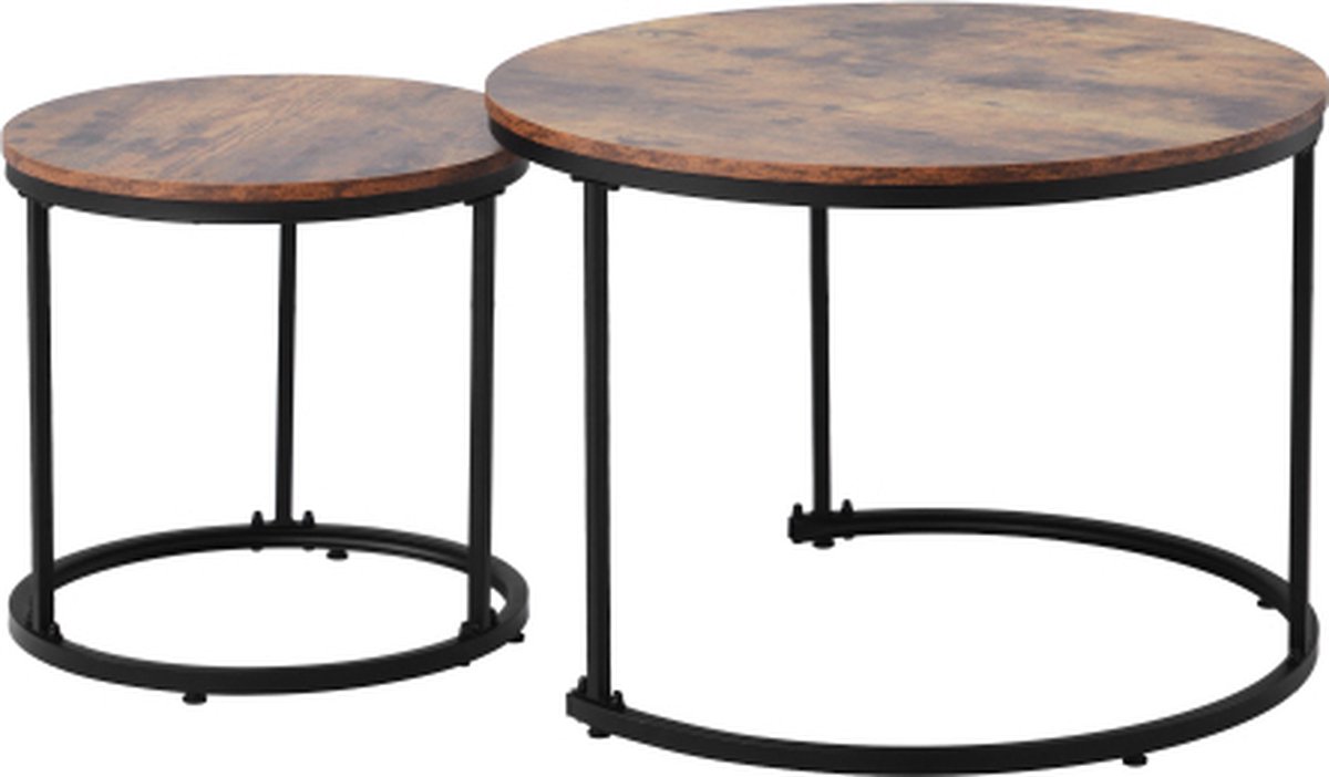 Ronde salontafels 2-delige set Ronde bijzettafel Woonkamertafel Bruin