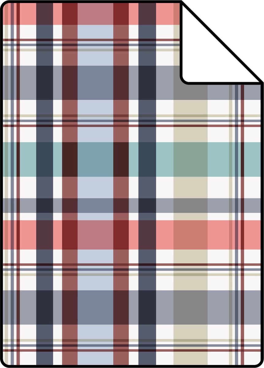 Proefstaal ESTAhome behang ruiten rood, blauw en groen - 26.5 x 21 cm - 138818-S