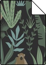 Proefstaal ESTAhome behangpapier jungle apen zwart, donkergroen en mintgroen - 26,5 x 21 cm - 139074-S