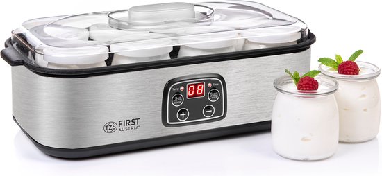 TZS First Austria Yoghurtmaker - 25W - Timer - Inclusief 8x180ml glazen potjes - Zilver van Tzs First Austria — afbeelding 3