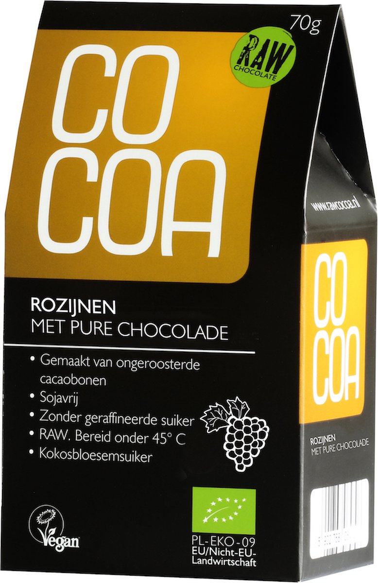 Goedkoopste Cocoa Rozijnen met Pure Chocolade RAW 70GR