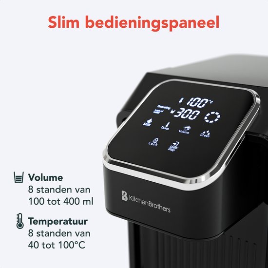 KitchenBrothers Distributeur d'eau chaude - Robinet d'eau chaude - 40-100°C - 100/150/200/250/300/350/400 ml - Bouilloire instantanée - 2,7L - Zwart