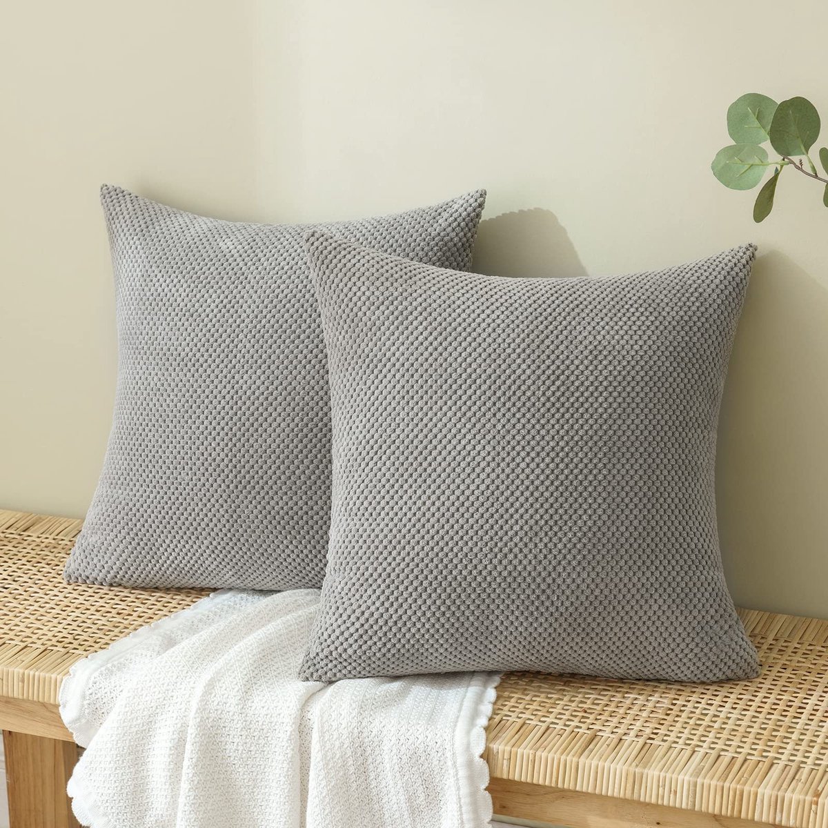 La'Moussawi ® Kordfluweel Decoratieve Kussenslopen Set van 2 voor Woonkamer en Bank 40x40 cm Lichtgrijs