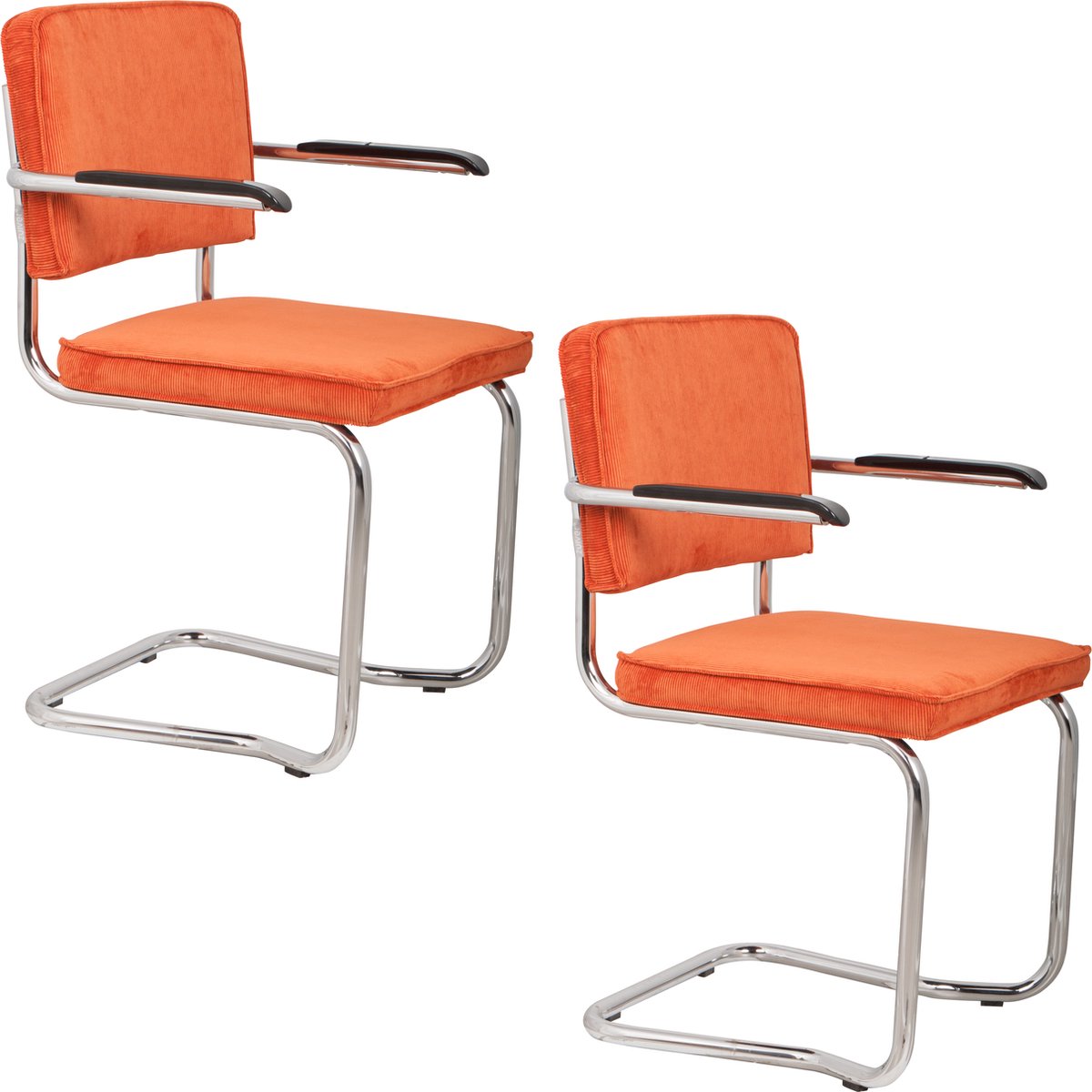 Zuiver Ridge Kink Rib Eetkamerstoelen Armleuning Oranje - Set van 2
